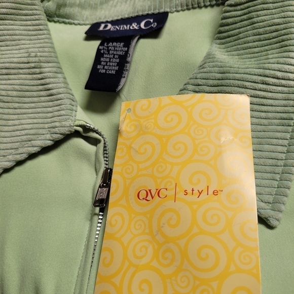 NWT Denim & Co Green Zip up Jacket with Corduroy Collar - Picture 6 of 6